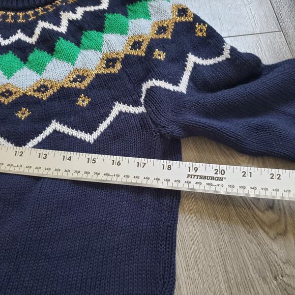 J Crew Sweater Womens Medium Navy Blue Fair Isle Pullover Crewneck Holiday Knit - Picture 5 of 8